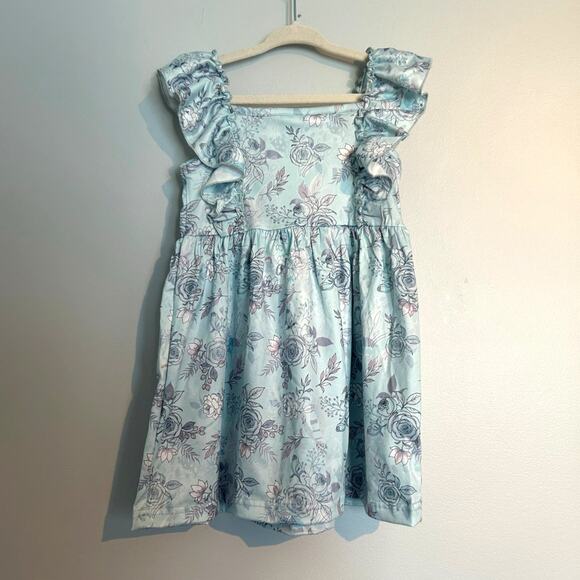 NWOT The Hair Bow Company Flutter Sleeve Floral Dress, Blue/White, Toddler 2T - Picture 6 of 6